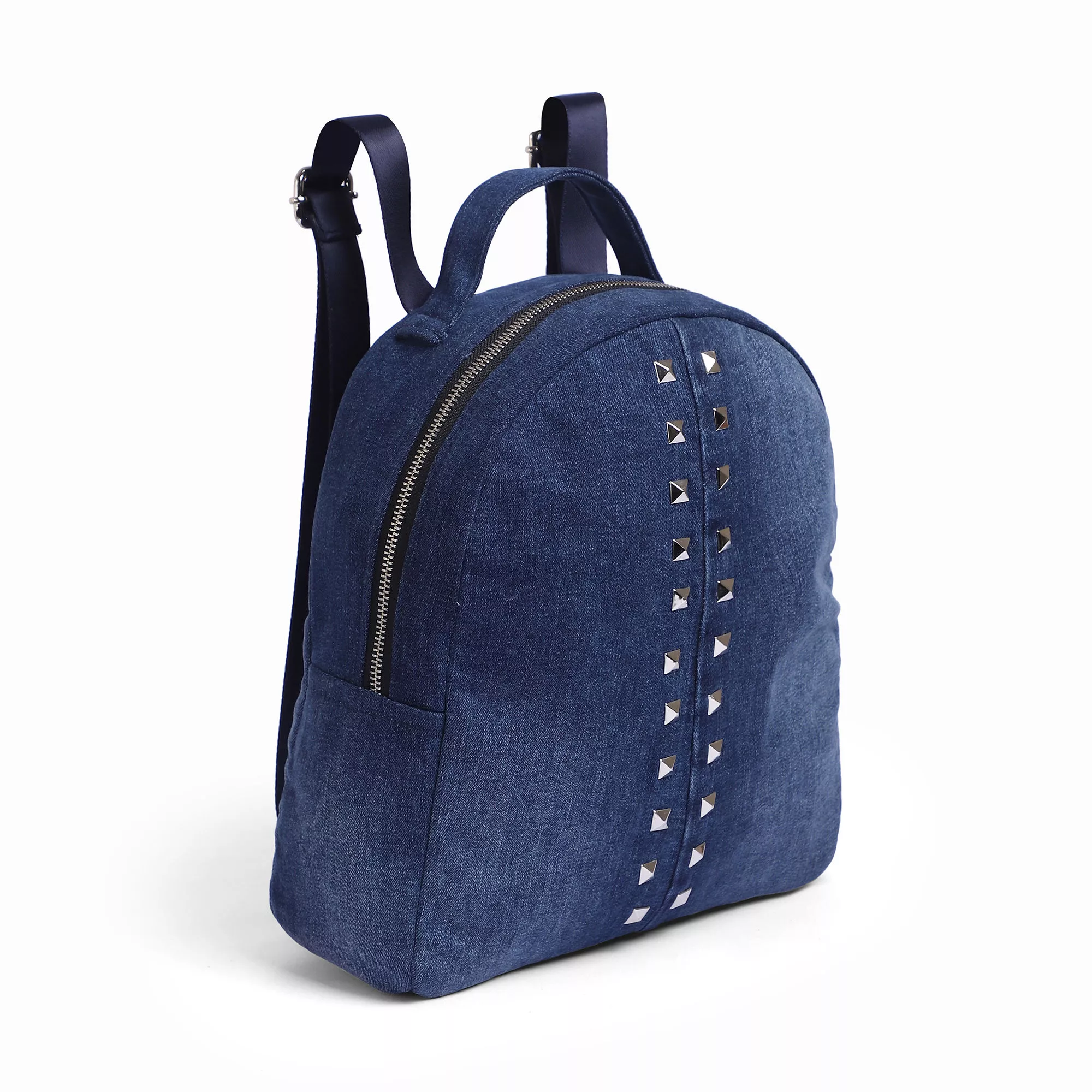 Embellished Denim Mini Rivet Backpack